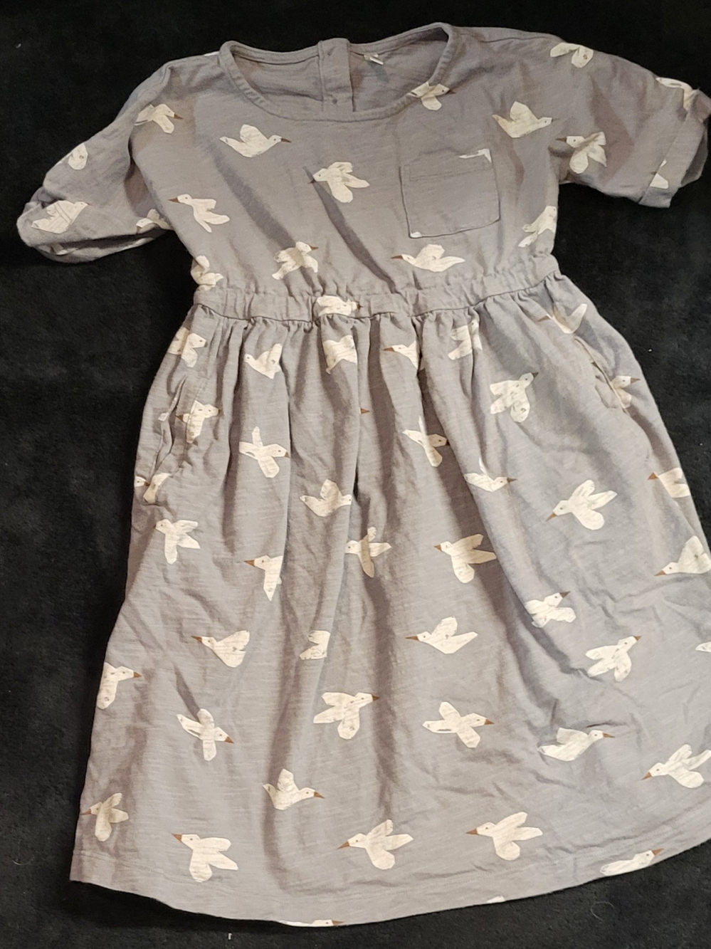 Rylee + Cru Gray Dress with Cream Bird Print
